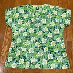 Vintage Hawaiian Print Women’s Scrub Top Size Small By Cute Ya U.S.A. Made In HI